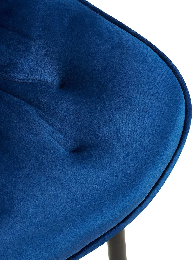 Lot de 2 chaises de salle à manger assise et dossier capitonné en velours bleu et métal noir 10_0007320