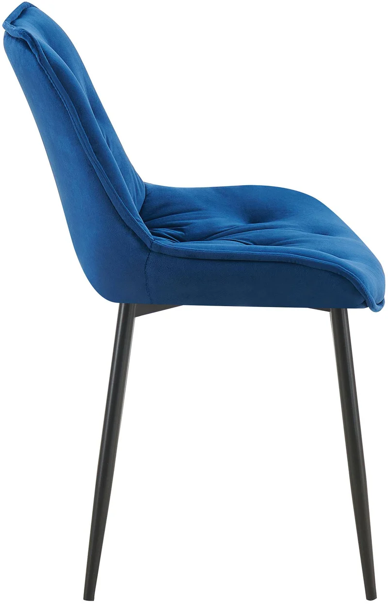 Lot de 2 chaises de salle à manger assise et dossier capitonné en velours bleu et métal noir 10_0007320