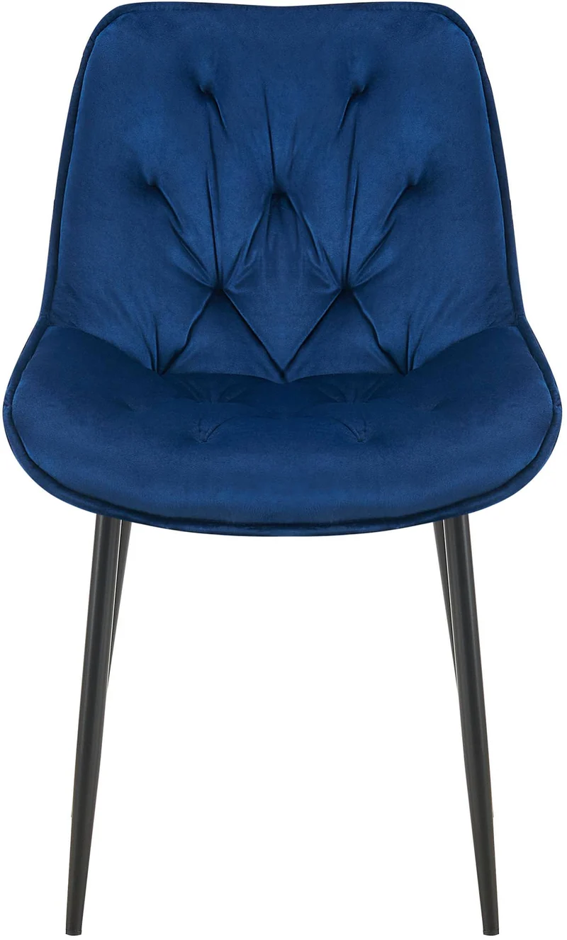 Lot de 2 chaises de salle à manger assise et dossier capitonné en velours bleu et métal noir 10_0007320