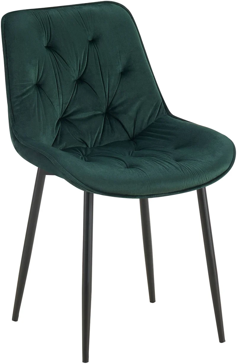 Chaise de salle à manger x1 assise et dossier capitonné en velours vert et métal noir 10_0007238