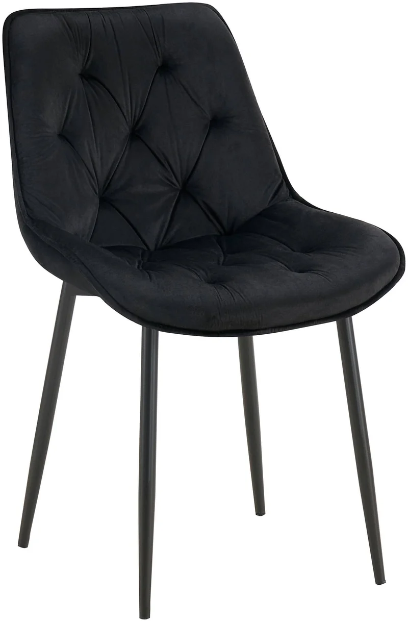 Chaise de salle à manger x1 assise et dossier capitonné en velours noir et métal noir 10_0007237