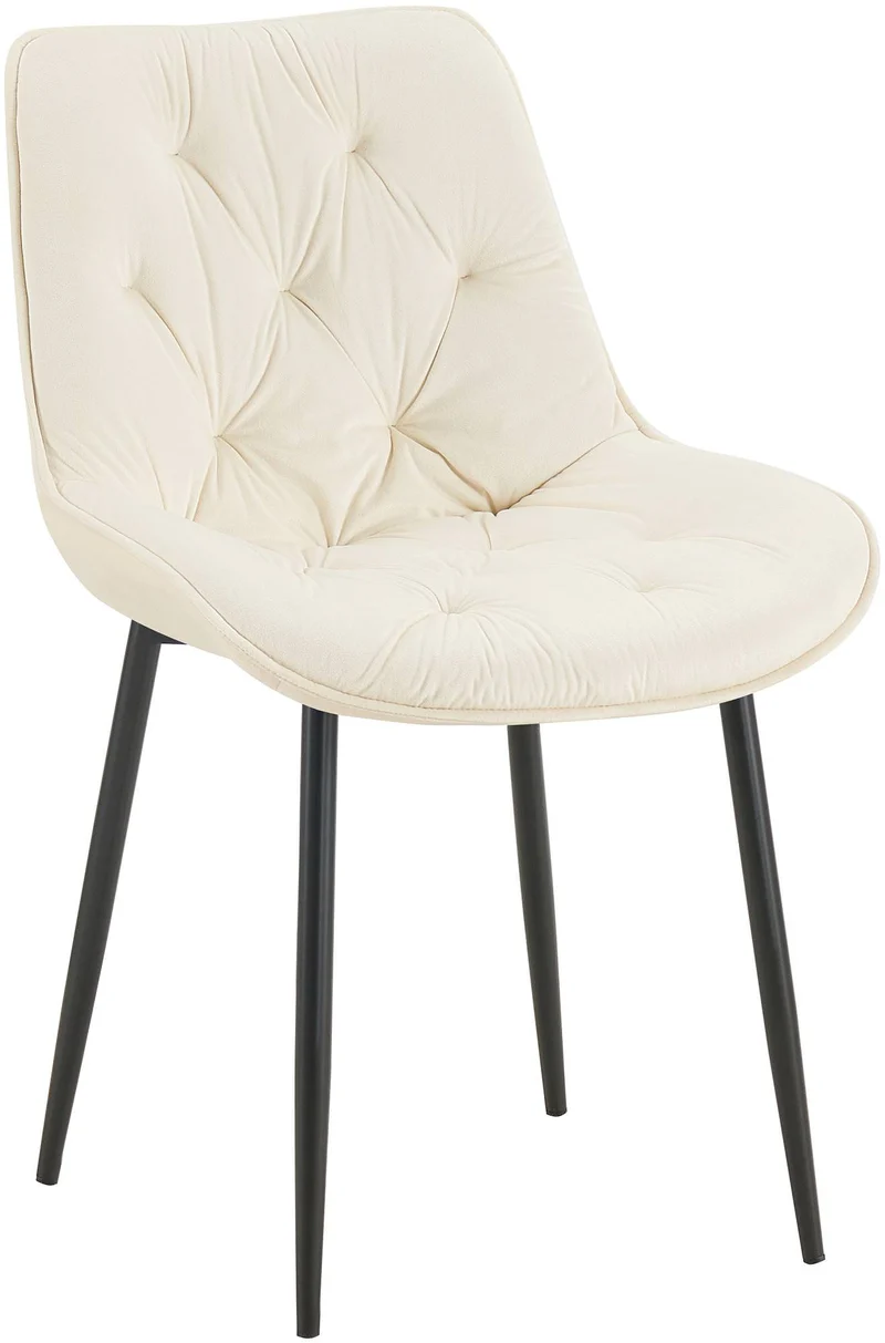 Chaise de salle à manger x1 assise et dossier capitonné en velours crème et métal noir 10_0007236