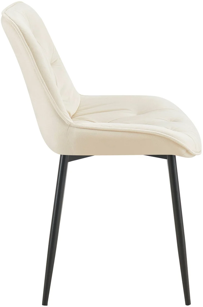 Chaise de salle à manger x1 assise et dossier capitonné en velours crème et métal noir 10_0007236