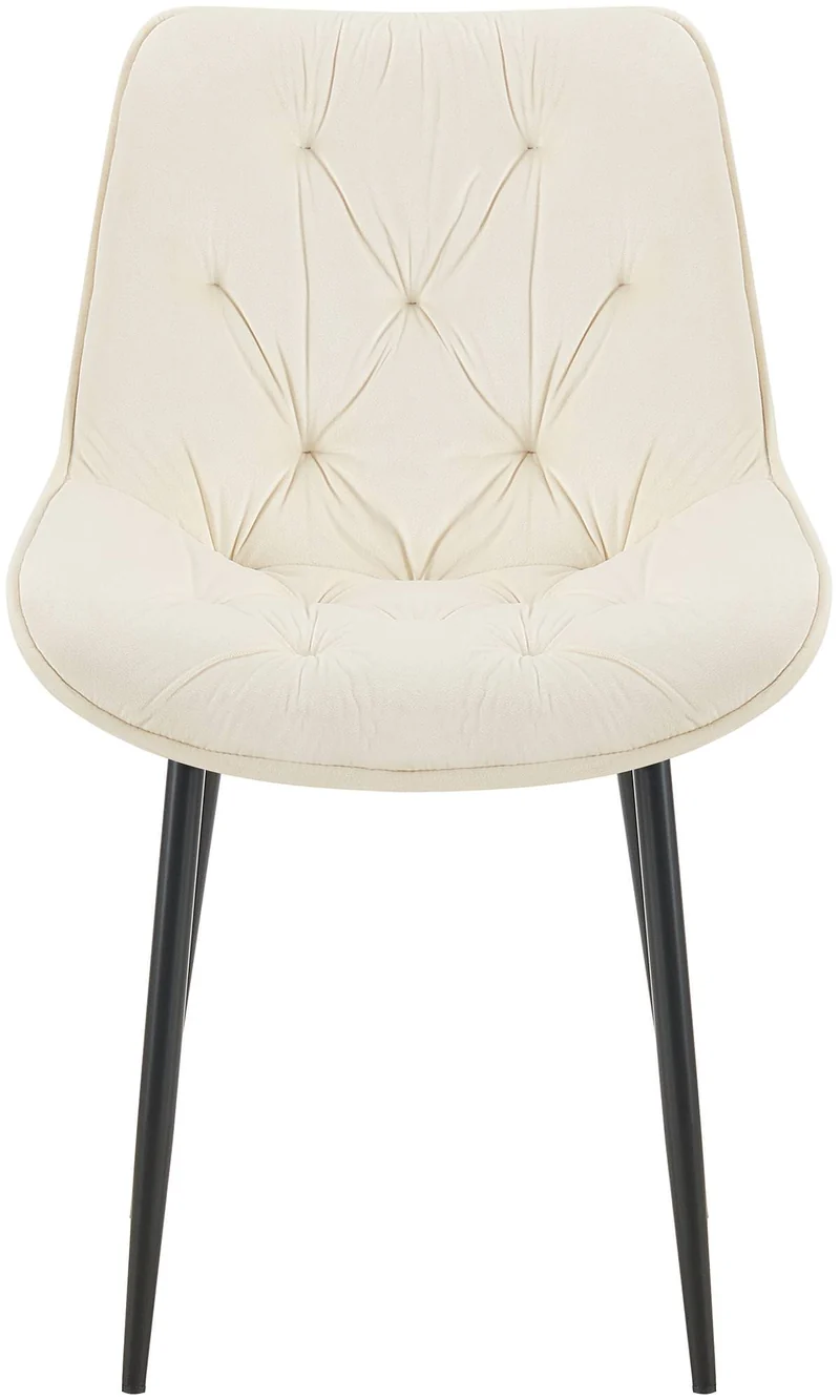Chaise de salle à manger x1 assise et dossier capitonné en velours crème et métal noir 10_0007236