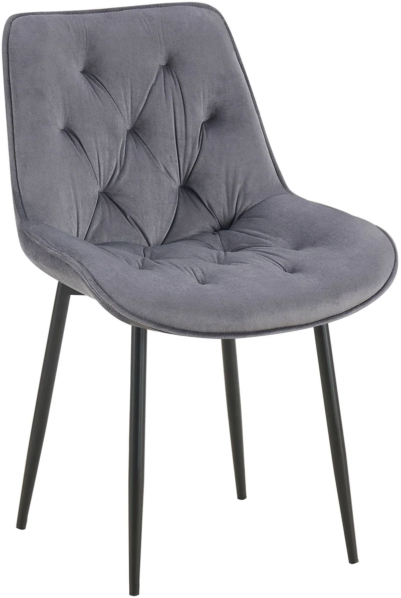 Chaise de salle à manger x1 assise et dossier capitonné en velours gris foncé et métal noir 10_0007235