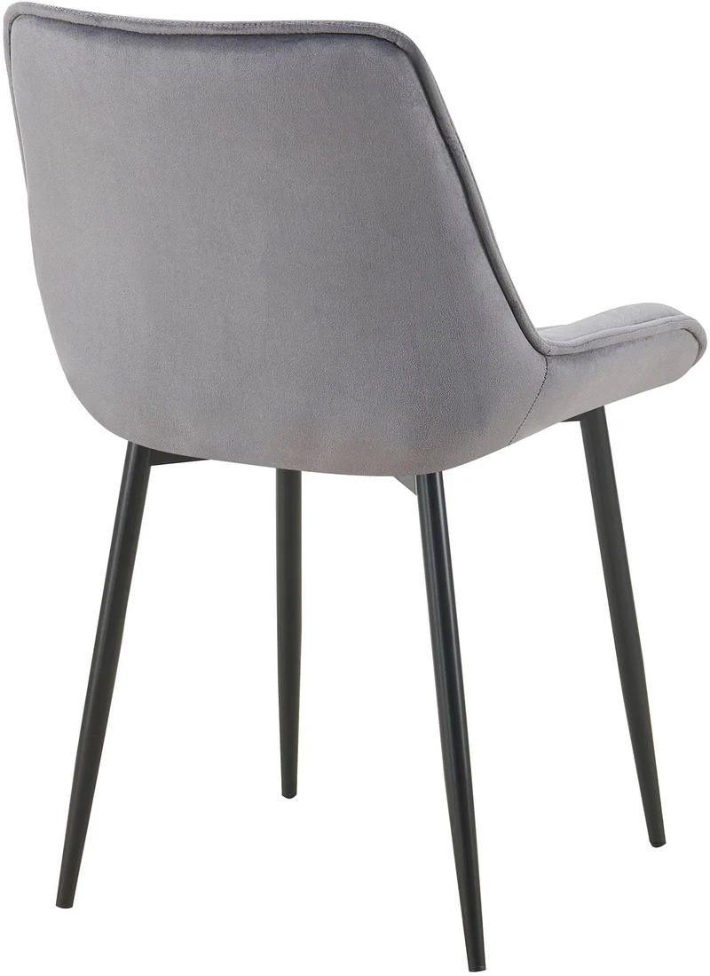 Chaise de salle à manger x1 assise et dossier capitonné en velours gris foncé et métal noir 10_0007235
