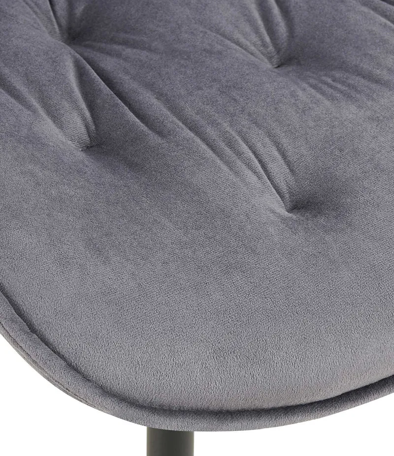 Chaise de salle à manger x1 assise et dossier capitonné en velours gris foncé et métal noir 10_0007235