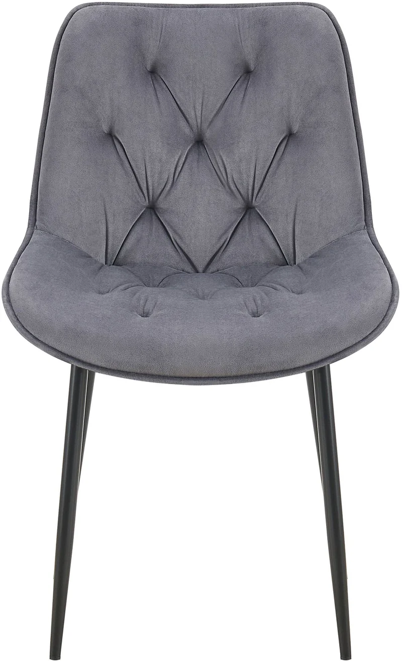 Chaise de salle à manger x1 assise et dossier capitonné en velours gris foncé et métal noir 10_0007235