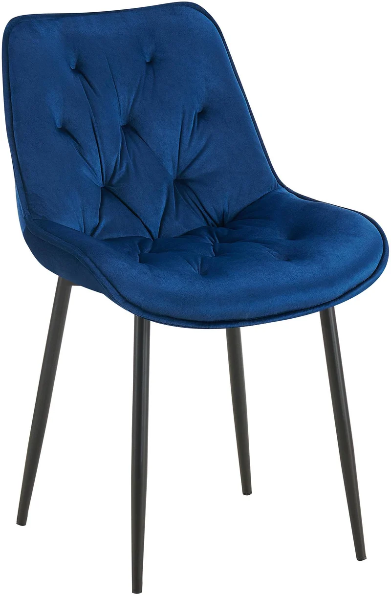 Chaise de salle à manger x1 assise et dossier capitonné en velours bleu et métal noir 10_0007234