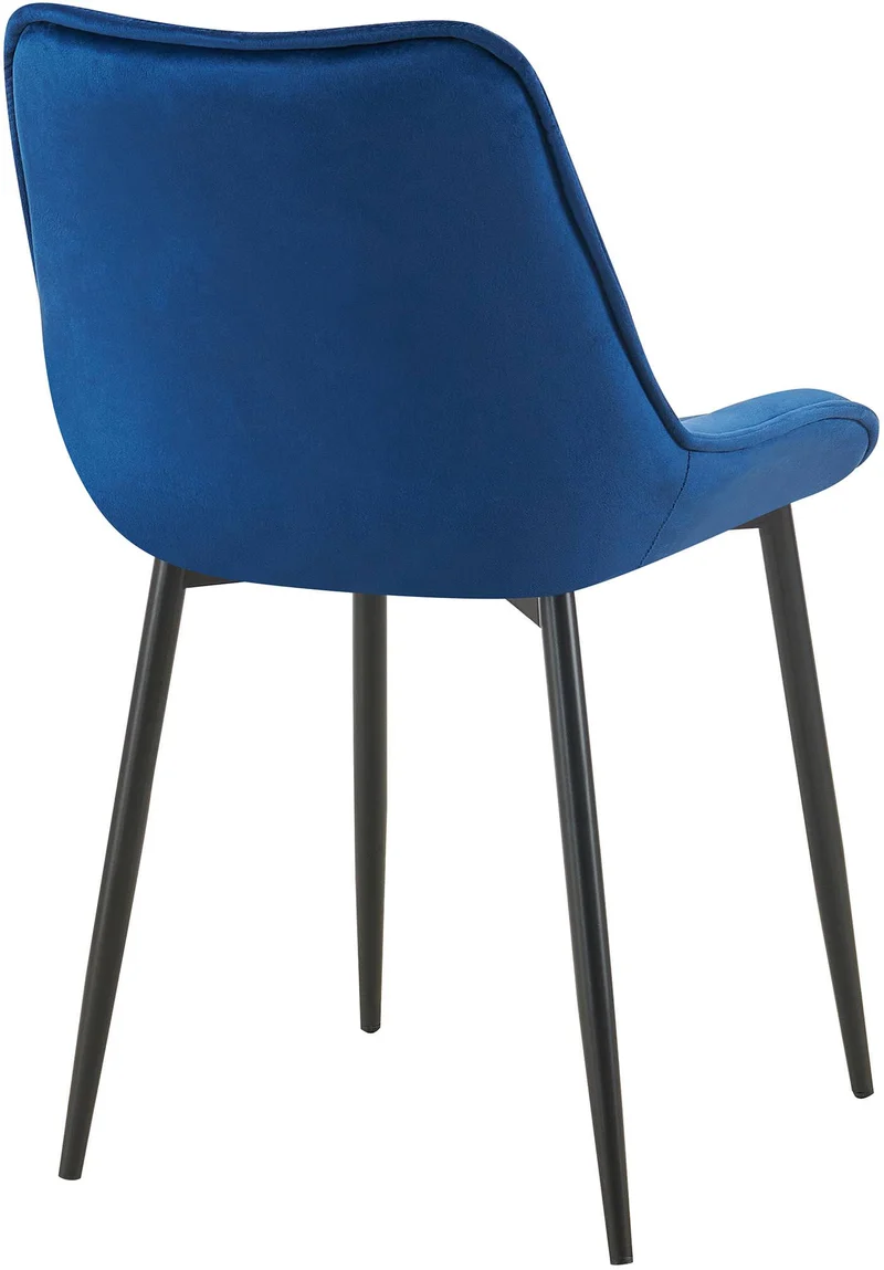 Chaise de salle à manger x1 assise et dossier capitonné en velours bleu et métal noir 10_0007234