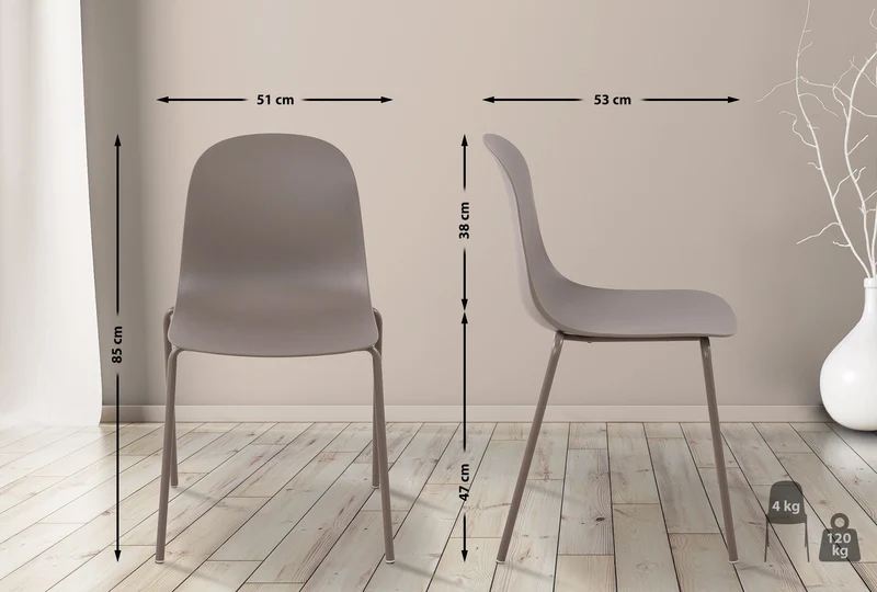 Chaise de jardin x1 en plastique taupe et cadre robuste à quatre pieds en acier 10_0007610