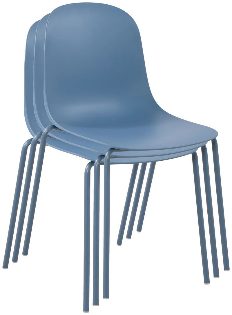 Lot de 2 chaises de jardin en plastique bleu et cadre robuste à quatre pieds en acier 10_0007495