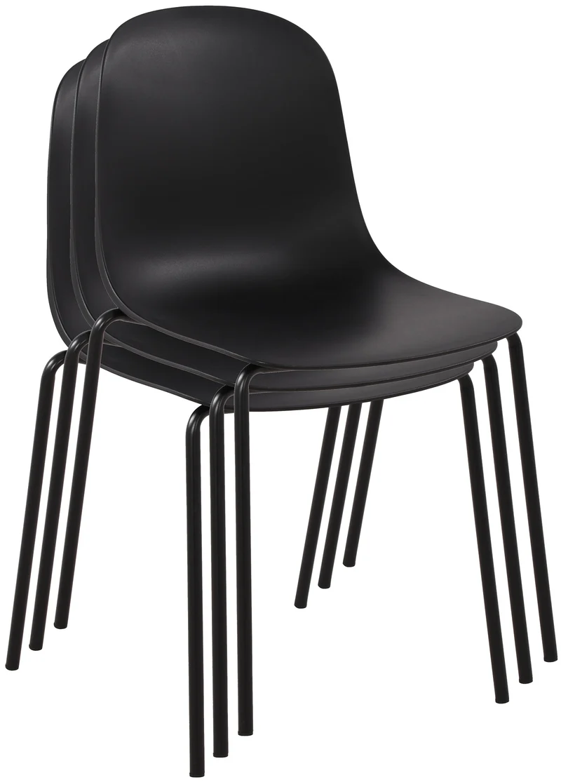 Lot de 2 chaises de jardin en plastique noir et cadre robuste à quatre pieds en acier 10_0007326