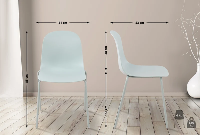 Chaise de jardin x1 en plastique turquoise et cadre robuste à quatre pieds en acier 10_0007293
