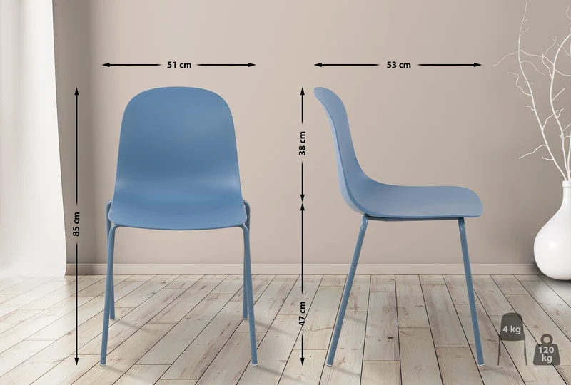 Chaise de jardin x1 en plastique bleu et cadre robuste à quatre pieds en acier 10_0007292