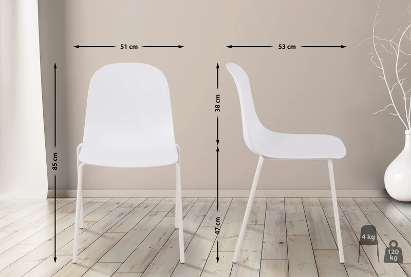Chaise de jardin x1 en plastique blanc et cadre robuste à quatre pieds en acier 10_0007290