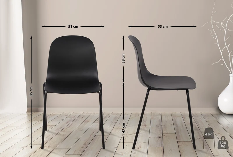 Chaise de jardin x1 en plastique noir et cadre robuste à quatre pieds en acier 10_0007289