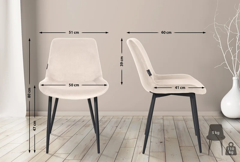 Lot de 2 chaises de salle à manger design moderne et confortable en velours crème et métal noir mat 10_0007319