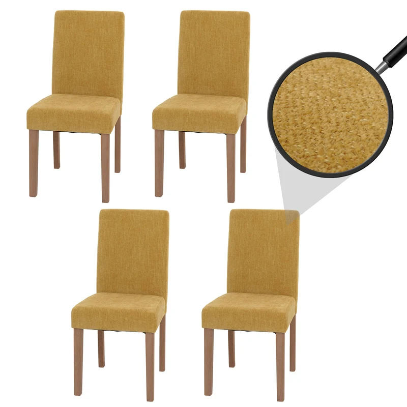 Lot de 4 chaises de salle à manger dossier haut en tissu bouclé jaune pieds clair 04_0007518