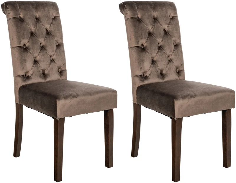Lot de 2 chaises de salle à manger élégance capitonnée et confort en velours marron cadre en bois marron foncé 10_0007341