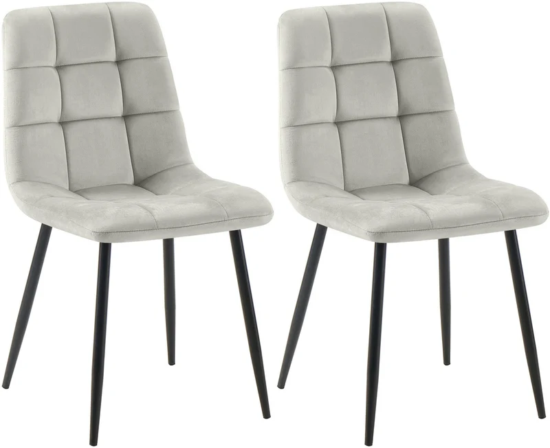 Lot de 2 chaises de salle à manger coutures décoratives carrées en velours gris et métal noir 10_0007342