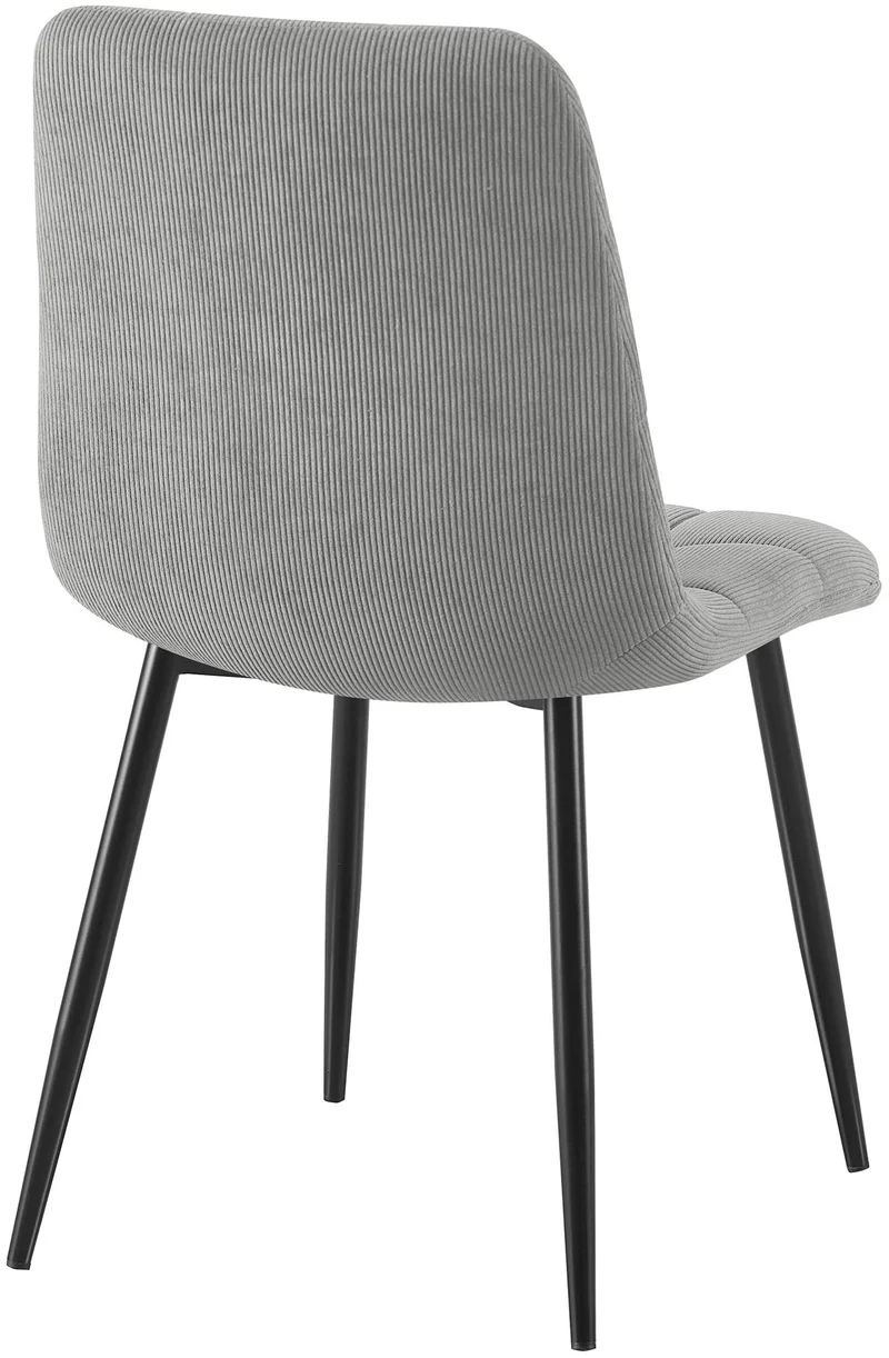 Chaise de salle à manger x1 coutures décoratives carrées en velours côtelé gris et métal noir 10_0007258
