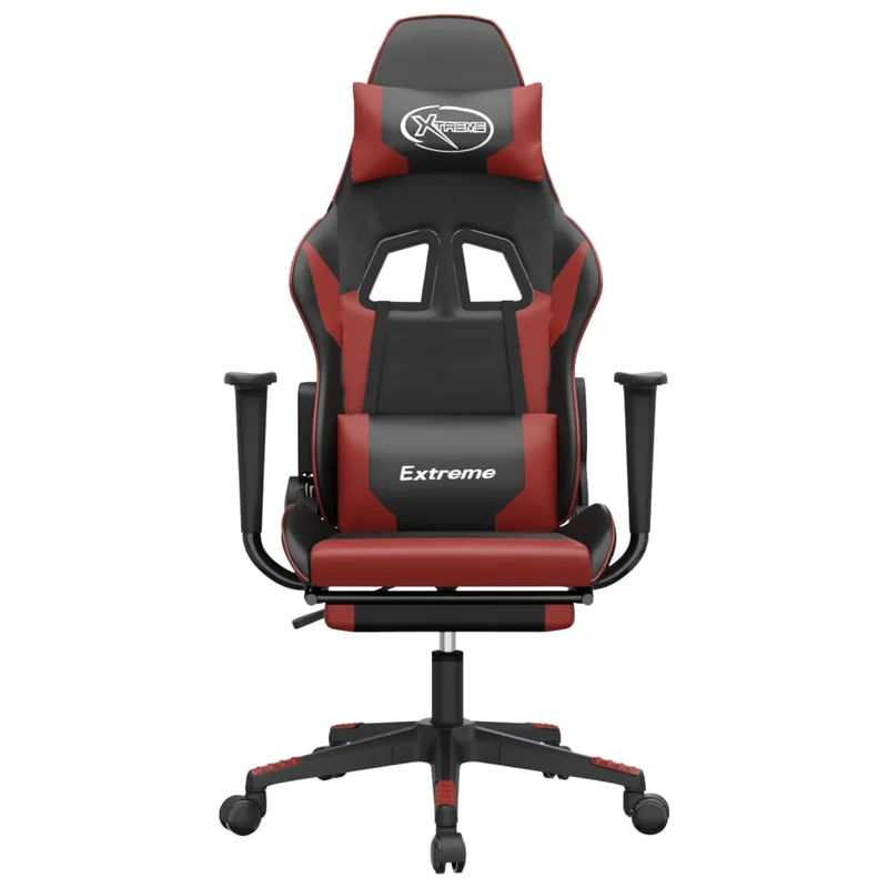 Fauteuil de bureau chaise gaming sur roulettes avec repose-pieds en PVC rouge et noir DEC025807