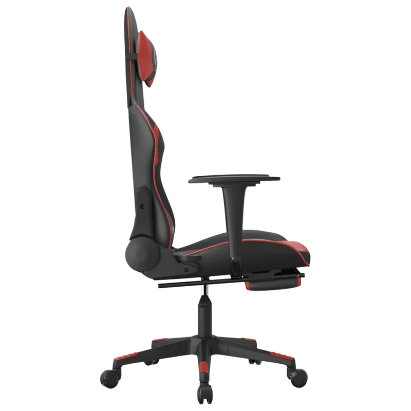 Fauteuil de bureau chaise gaming sur roulettes avec repose-pieds en PVC rouge et noir DEC025807