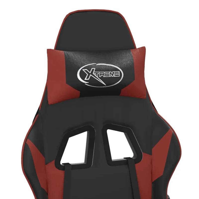 Fauteuil de bureau chaise gaming sur roulettes avec repose-pieds en PVC rouge et noir DEC025807