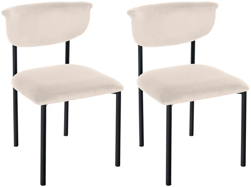 Lot de 2 chaises de salle à manger élégante lignes épurées assise galbée velours crème et métal noir 10_0007390