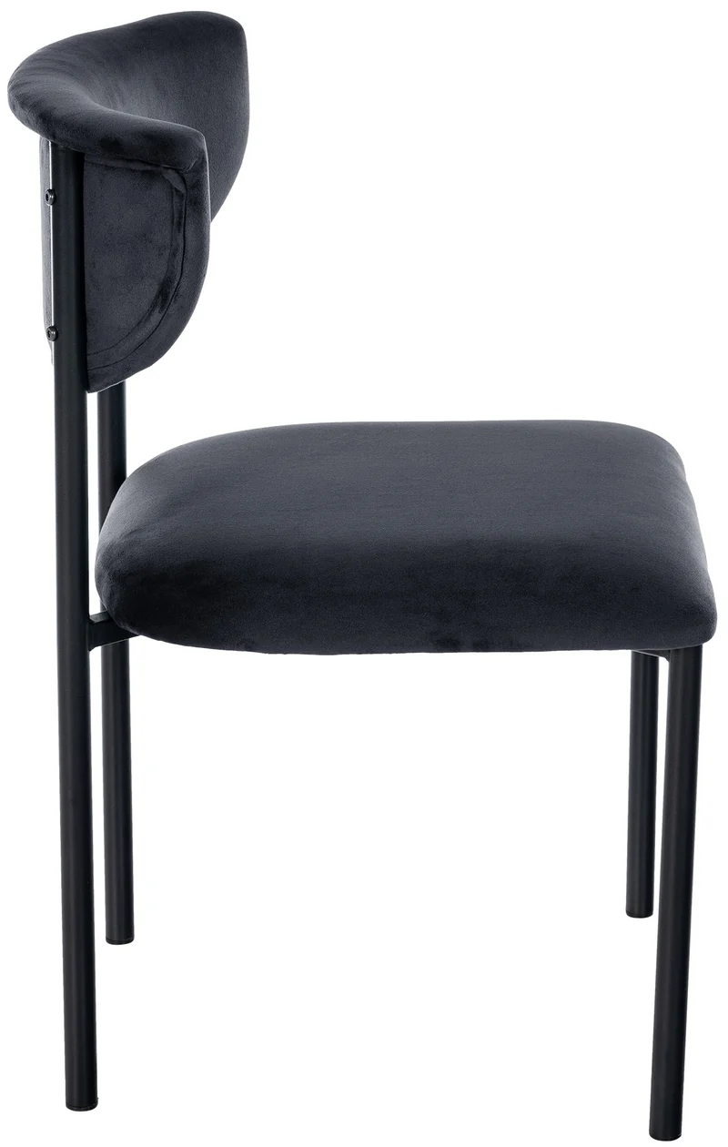 Lot de 2 chaises de salle à manger élégante lignes épurées assise galbée velours noir et métal noir 10_0007345