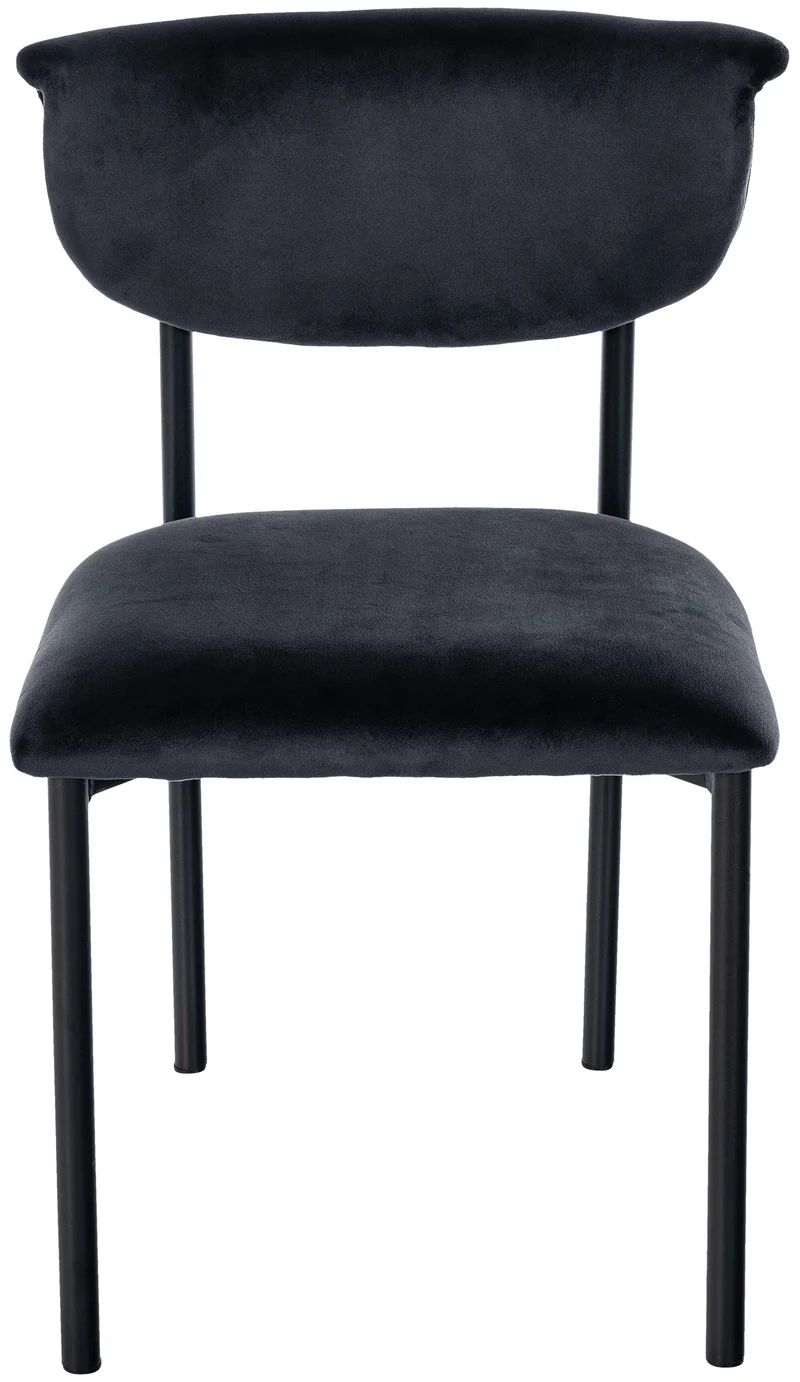 Lot de 2 chaises de salle à manger élégante lignes épurées assise galbée velours noir et métal noir 10_0007345