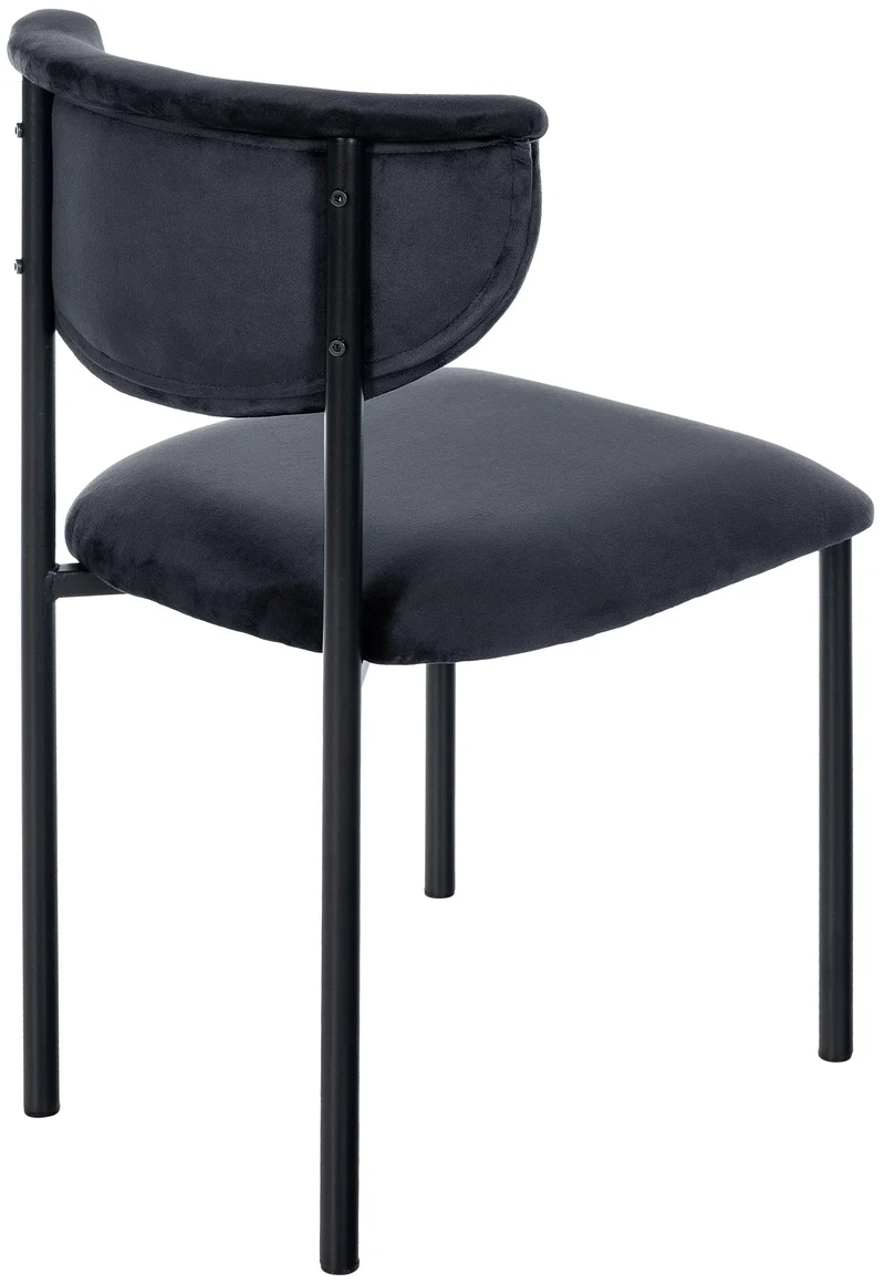 Lot de 2 chaises de salle à manger élégante lignes épurées assise galbée velours noir et métal noir 10_0007345