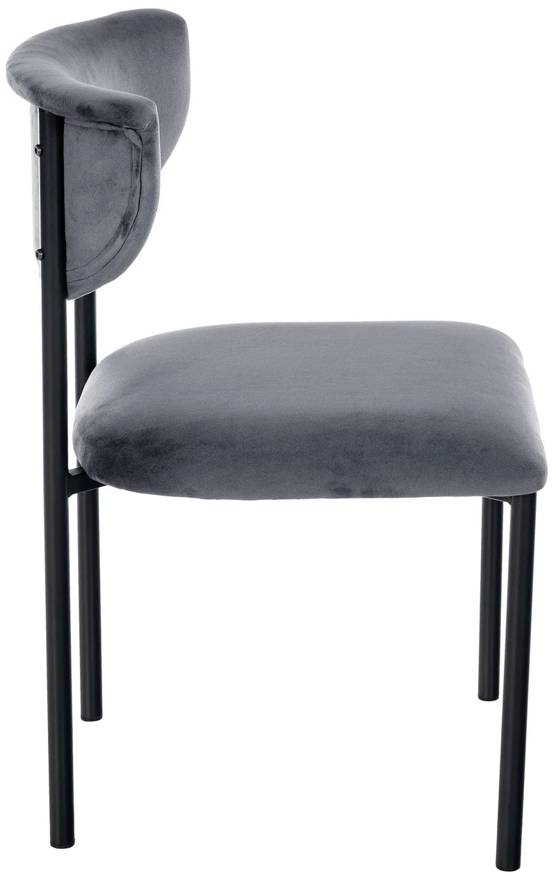 Lot de 2 chaises de salle à manger élégante lignes épurées assise galbée velours gris foncé et métal noir 10_0007344