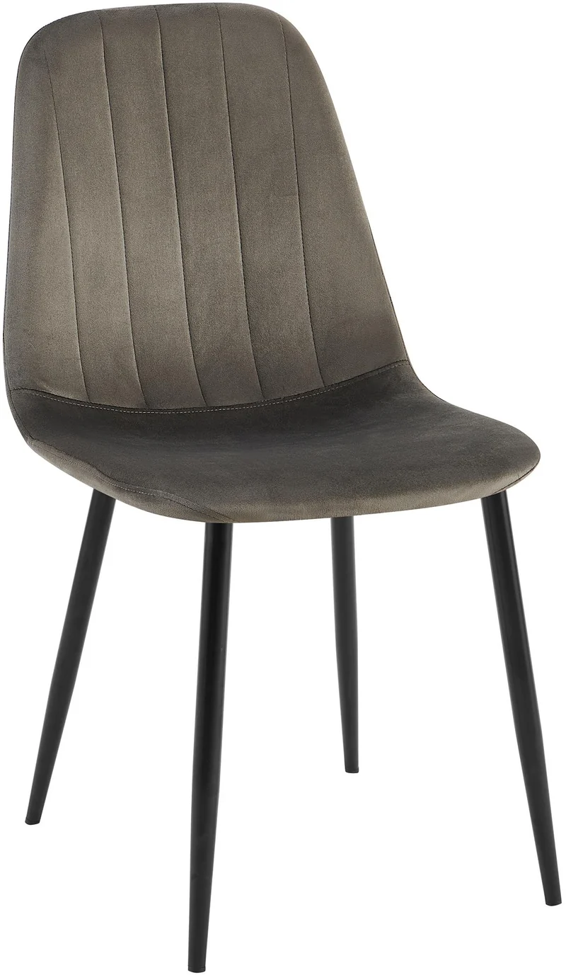 Chaise de salle à manger x1 design moderne coutures verticales velours anthracite et pieds en métal noir 10_0007548
