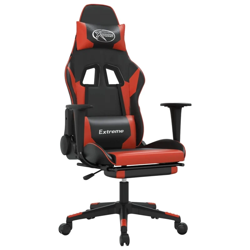 Fauteuil de bureau chaise gaming sur roulettes avec repose-pieds noir et rouge PVC DEC025794