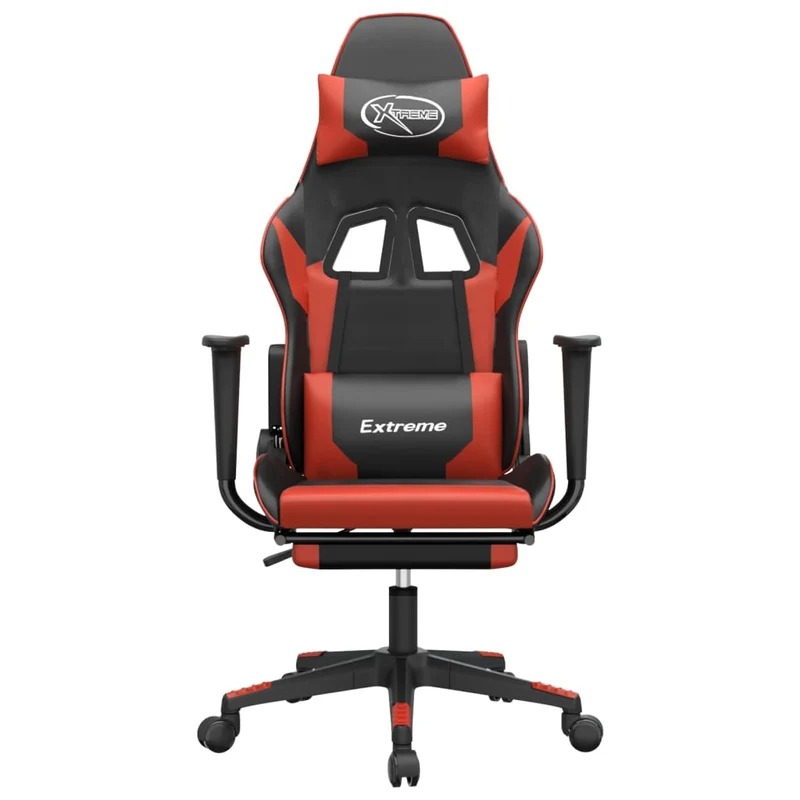 Fauteuil de bureau chaise gaming sur roulettes avec repose-pieds noir et rouge PVC DEC025794