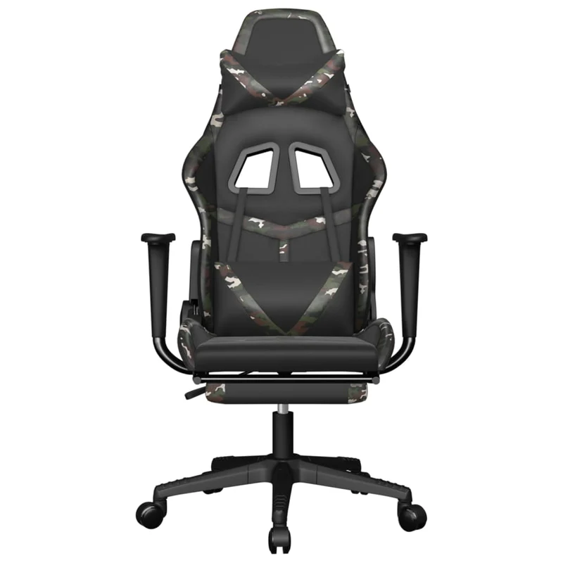 Fauteuil de bureau chaise gaming avec coussin lombaire repose-pied noir camouflage PVC multicolore DEC025945