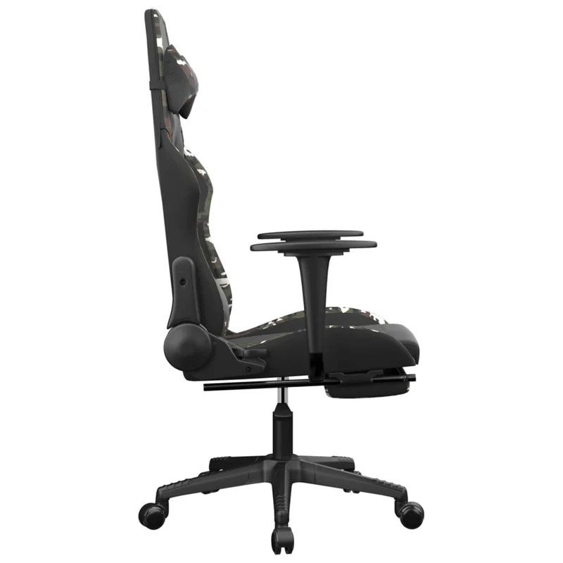 Fauteuil de bureau chaise gaming avec coussin lombaire repose-pied noir camouflage PVC multicolore DEC025945