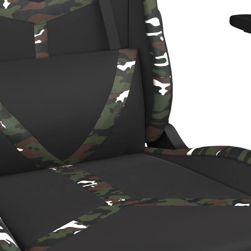 Fauteuil de bureau chaise gaming avec coussin lombaire repose-pied noir camouflage PVC multicolore DEC025945