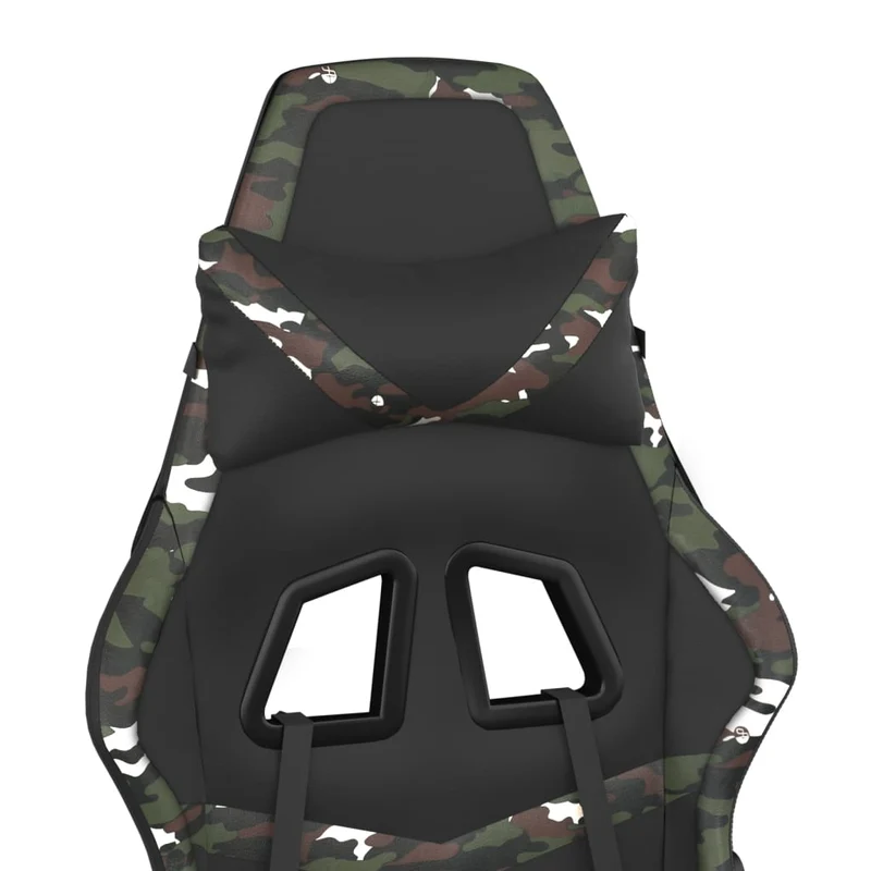 Fauteuil de bureau chaise gaming avec coussin lombaire repose-pied noir camouflage PVC multicolore DEC025945