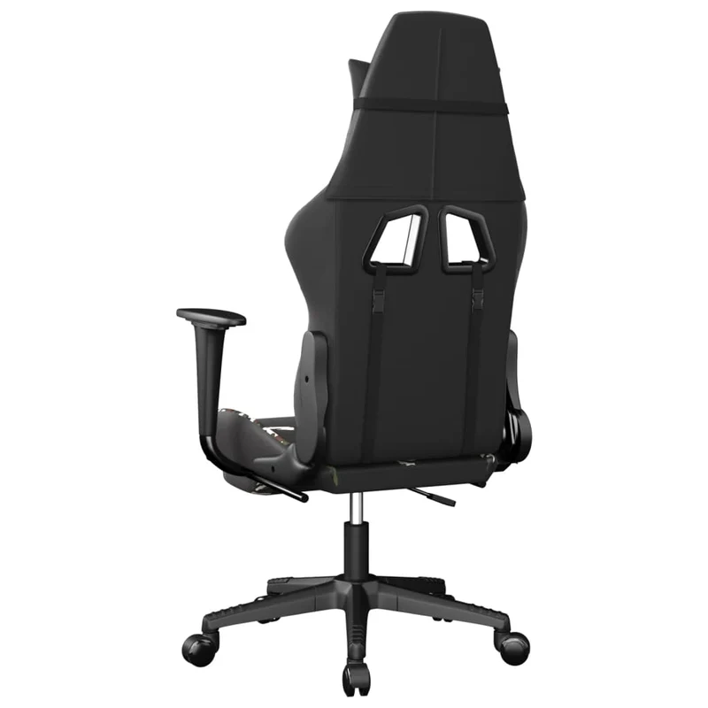 Fauteuil de bureau chaise gaming sur roulettes avec repose-pied noir et camouflage PVC vert DEC025762
