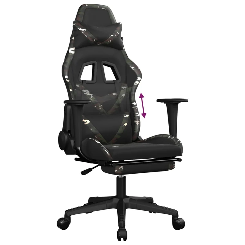 Fauteuil de bureau chaise gaming sur roulettes avec repose-pied noir et camouflage PVC vert DEC025762