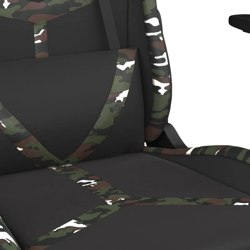 Fauteuil de bureau chaise gaming sur roulettes avec repose-pied noir et camouflage PVC vert DEC025762