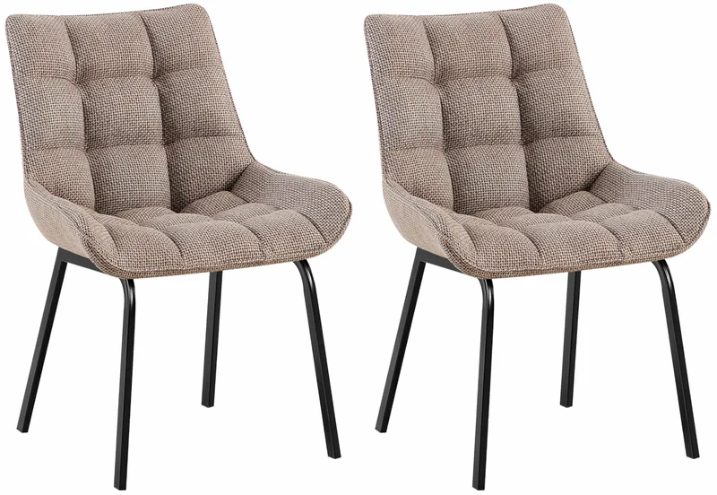 Lot de 2 chaises de salle à manger en tissu marron terre généreusement rembourrée piètement en métal noir 10_0007851