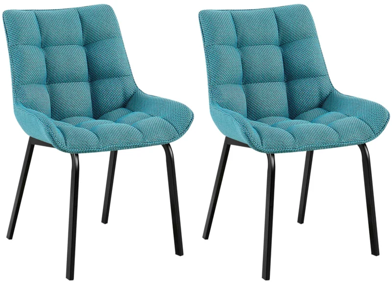 Lot de 2 chaises de salle à manger en tissu turquoise généreusement rembourrée piètement en métal noir 10_0007835