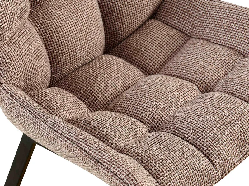 Chaise de salle à manger x1 en tissu marron terre généreusement rembourrée piètement en métal noir 10_0007795