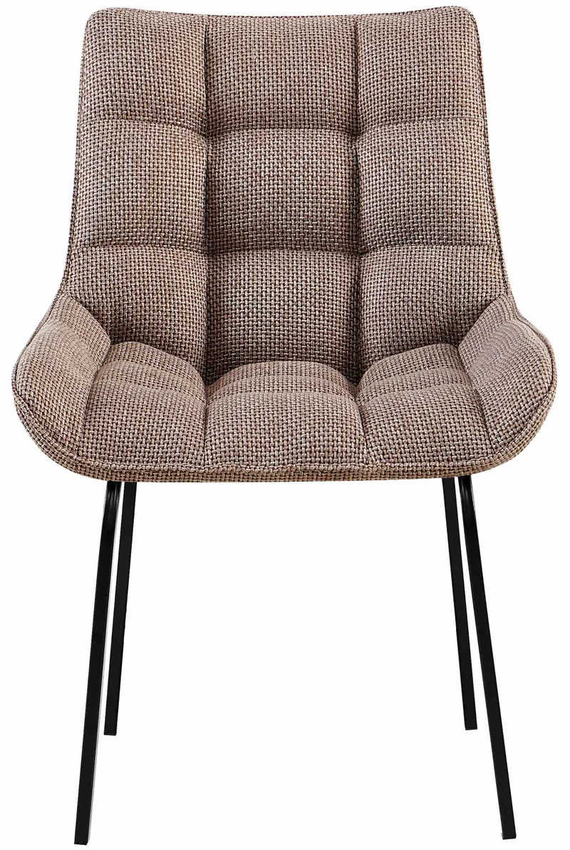 Chaise de salle à manger x1 en tissu marron terre généreusement rembourrée piètement en métal noir 10_0007795