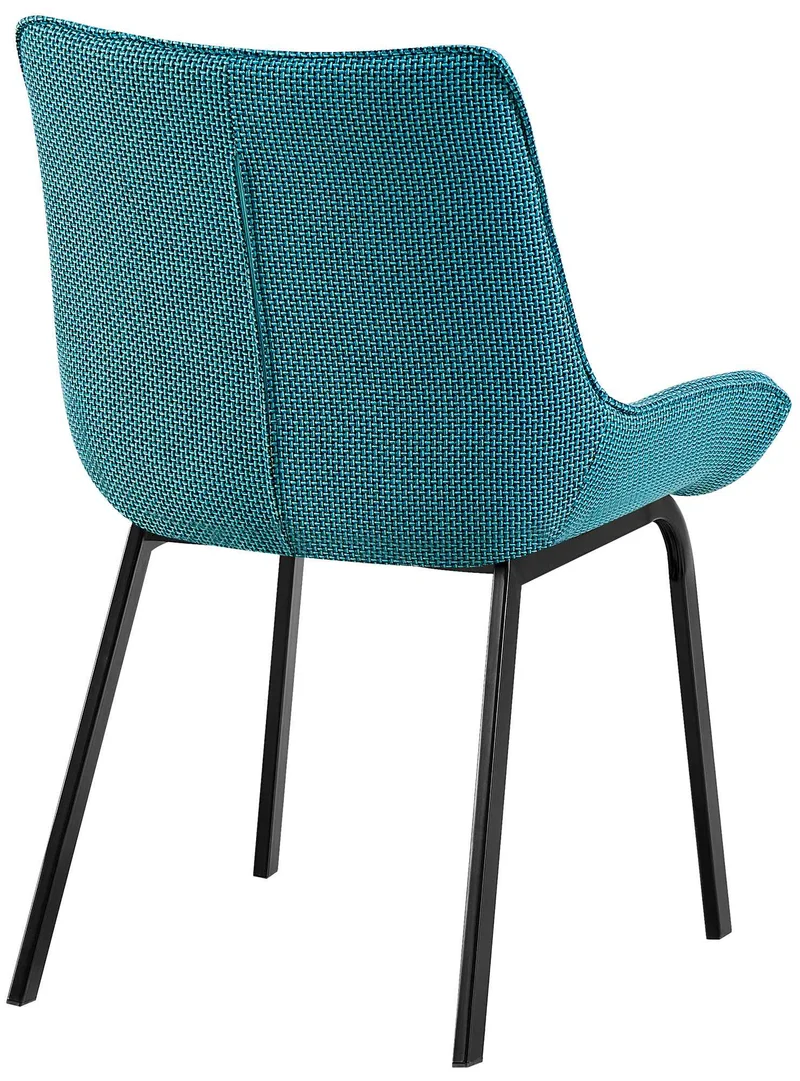 Chaise de salle à manger x1 en tissu turquoise généreusement rembourrée piètement en métal noir 10_0007744