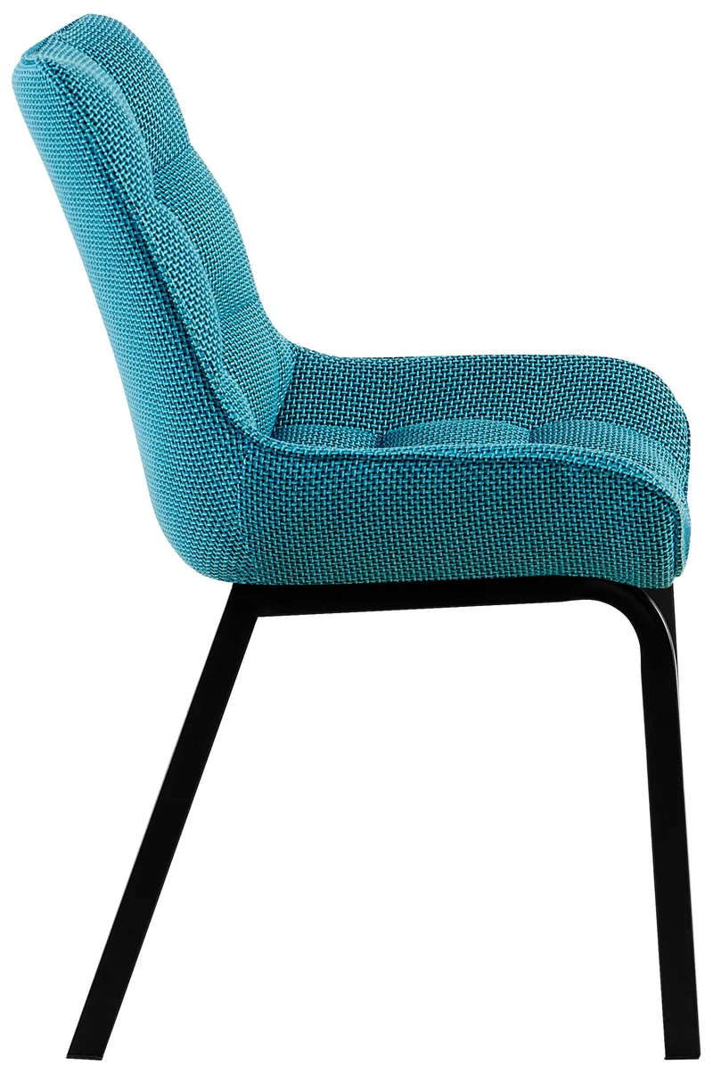 Chaise de salle à manger x1 en tissu turquoise généreusement rembourrée piètement en métal noir 10_0007744